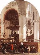 WITTE, Emanuel de Interior of the Oude Kerk at Delft during a Sermon Spain oil painting reproduction